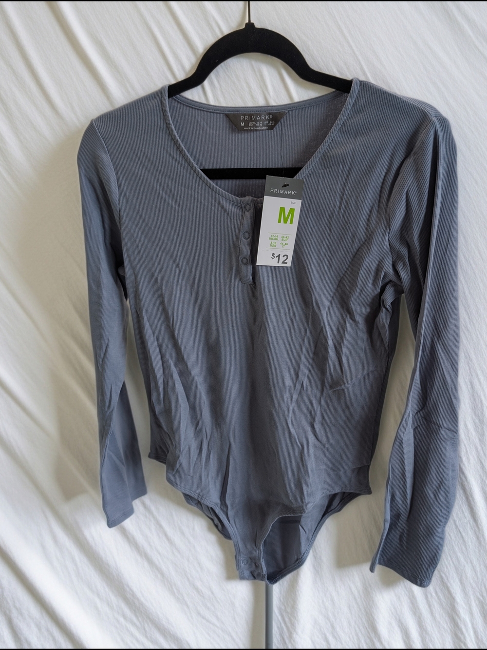 Primark Long Sleeve Blue/Grey Ribbed Bodysuit
